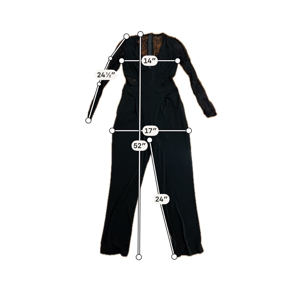 Black Lace Long Sleeve V-Neck Jumpsuit – Elegant Wide Leg Evening Romper Size M - Picture 4 of 4